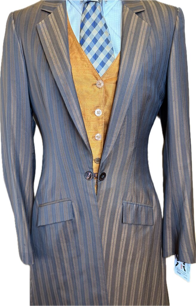 BROWN WITH BLUE STRIPE DEREGNAUCOURT DAY SUIT