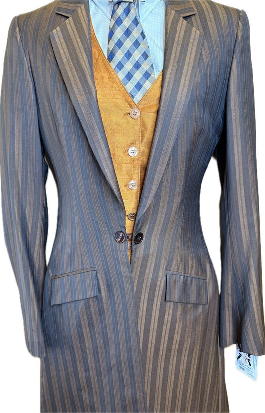 BROWN WITH BLUE STRIPE DEREGNAUCOURT DAY SUIT