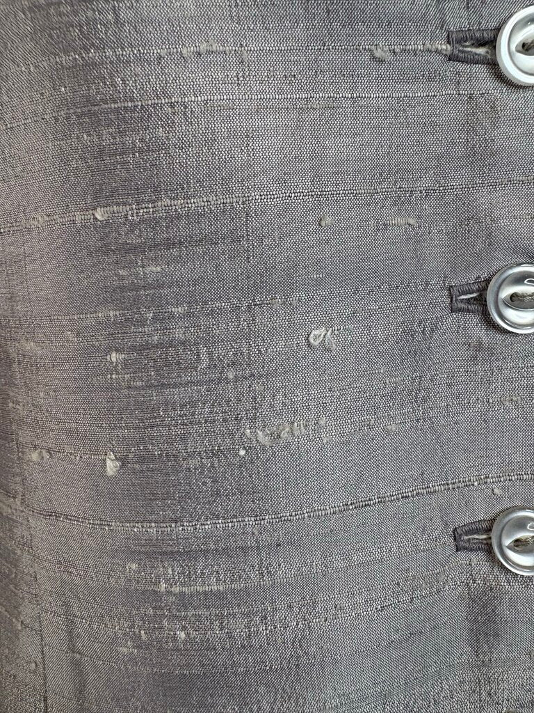 SILVER DUPIONI SILK BLUE RIBBON BOUTIQUE VEST