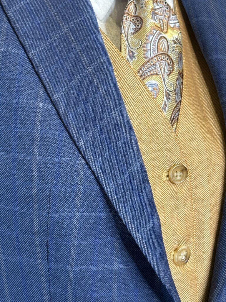 BLUE WITH GOLD WINDOWPANE CM DAY SUIT