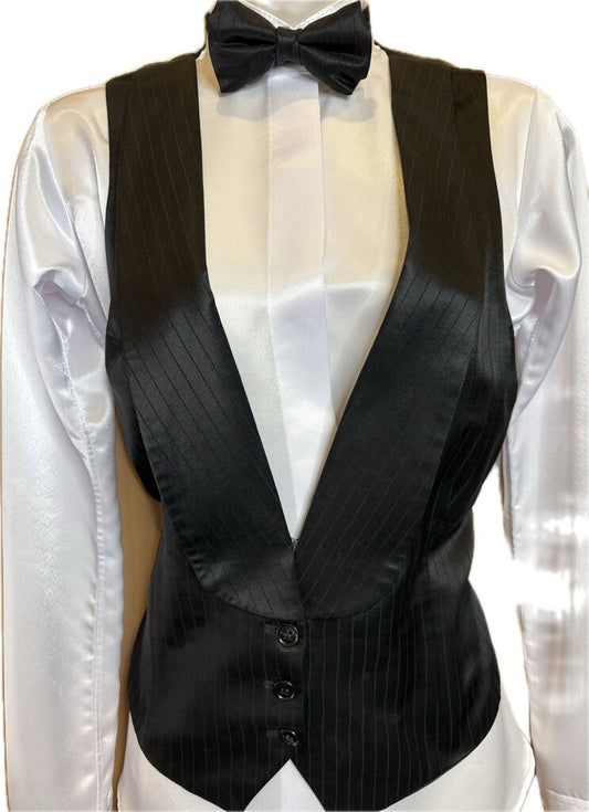 BLACK SATIN STRIPE FORMAL VEST WITH BOWTIE CM