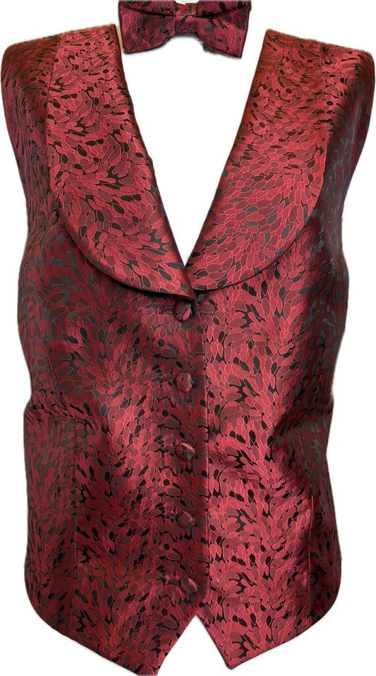 RED PATTERN BETTY BERDINE FORMAL VEST WITH BOW TIE