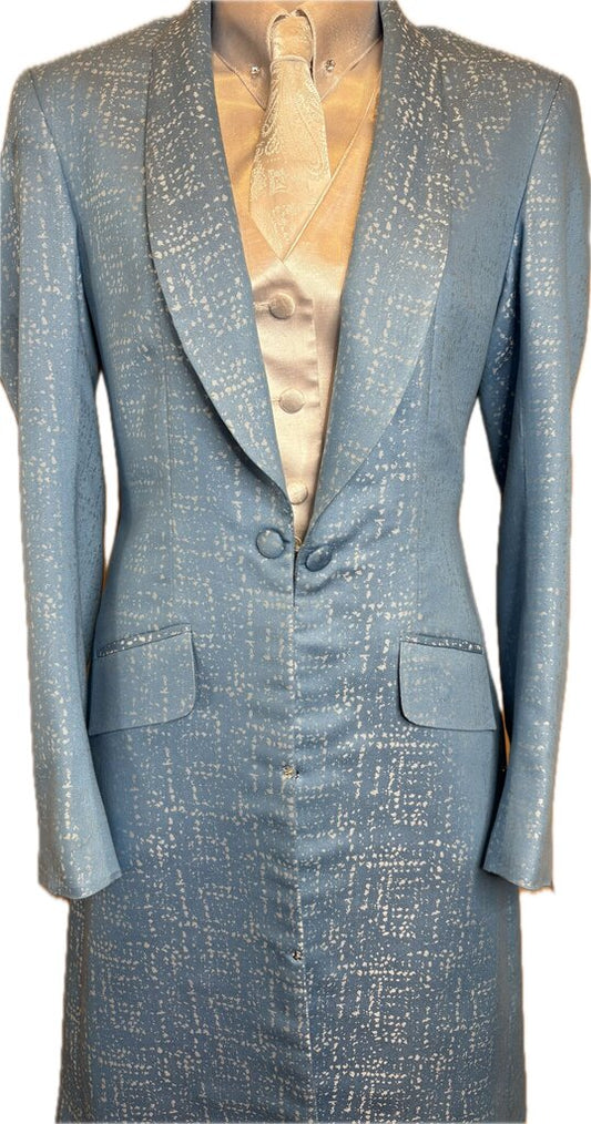 BLUE WITH SILVER PATTERN MARSHA DEARRIAGA DAY COAT
