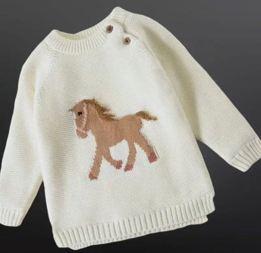 TODDLER HORSE KNIT SWEATER WHITE