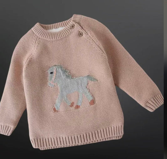 TODDLER HORSE KNIT SWEATER PINK 18-24 MO MO.