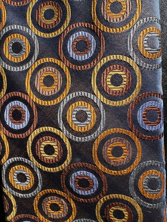 BLUE WITH BROWN/ORANGE CIRCLES ROBERT TALBOTT TIE