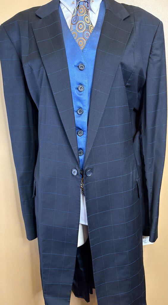 NAVY WINDOWPANE DAY SUIT WITH 2 PAIR OF JODS