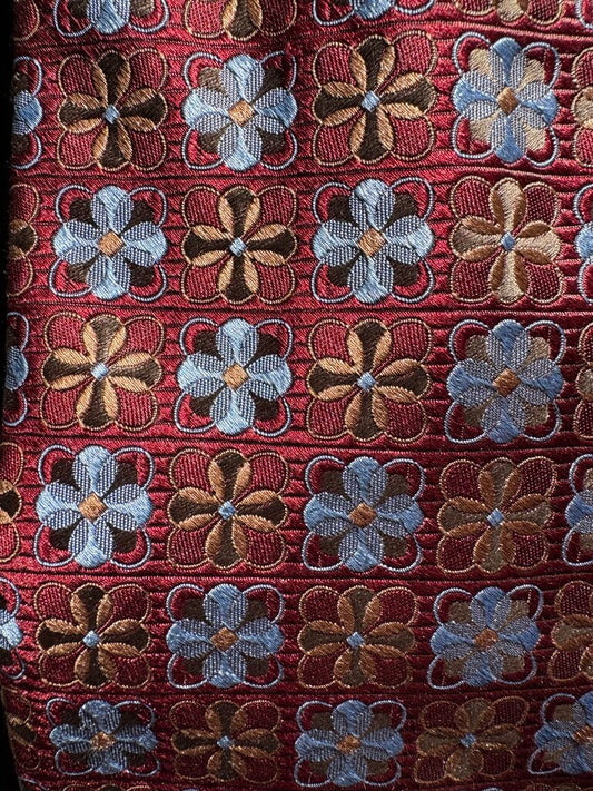 BROWN BLUE AND GOLD FLOWER TIE