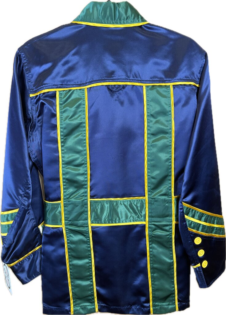 BLUE, GREEN AND YELLOW ROAD SILKS WITH MATCHING HAT