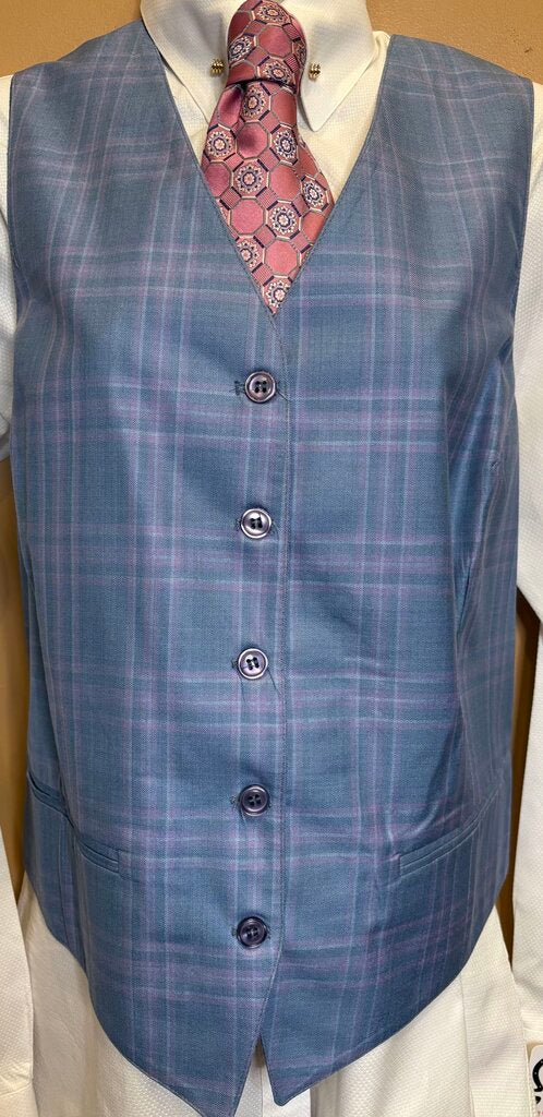 BLUE WITH PINK WINDOWPANE BBRO'S VEST