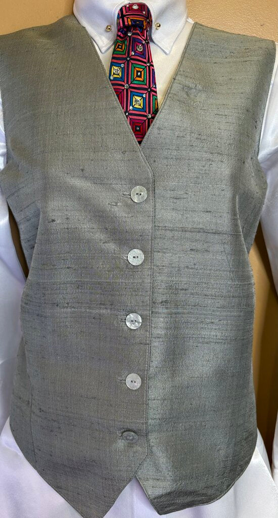 GRAY DUPIONI SILK VEST