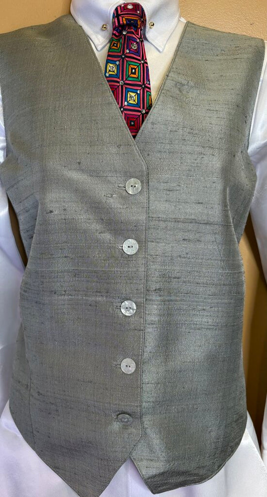 GRAY DUPIONI SILK VEST