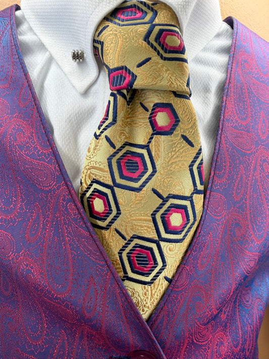 GOLD SILK HEXAGON PATTERN TIE