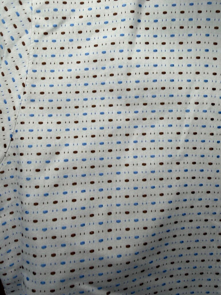 BETTY BERDINE BLUE AND BROWN DOTTED SHIRT