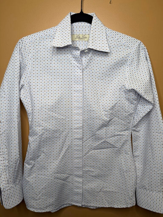 BETTY BERDINE BLUE AND BROWN DOTTED SHIRT