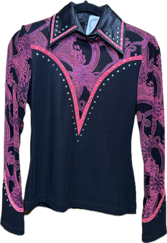 BLACK AND PINK RINESTONES WESTERN TOP