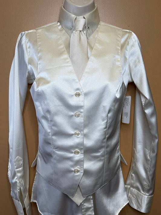 HAWKWOOD CREAM SATIN SHIRT VEST TIE SET