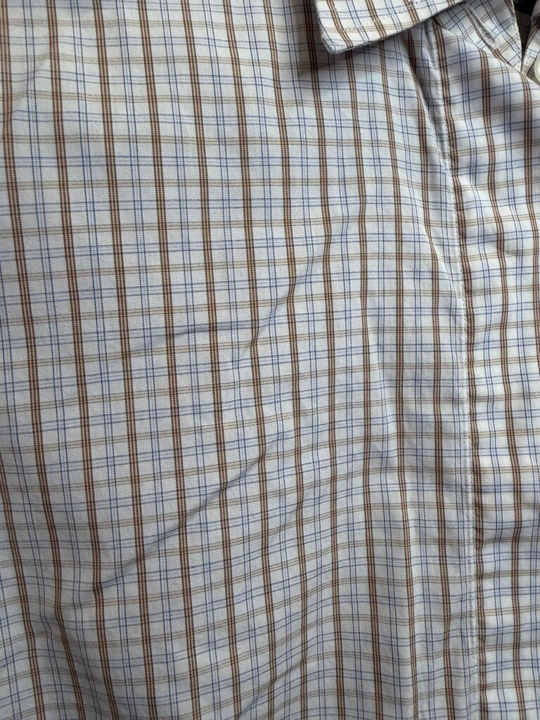 DEREG WHITE SHIRT WITH BROWN/BLUE STRIPED