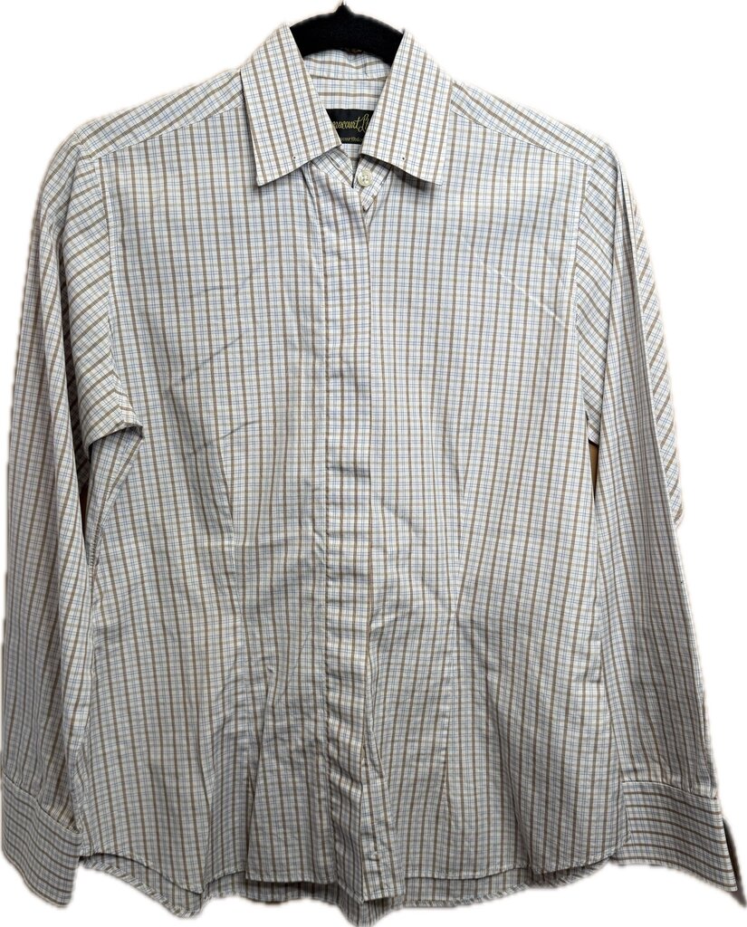 DEREG WHITE SHIRT WITH BROWN/BLUE STRIPED