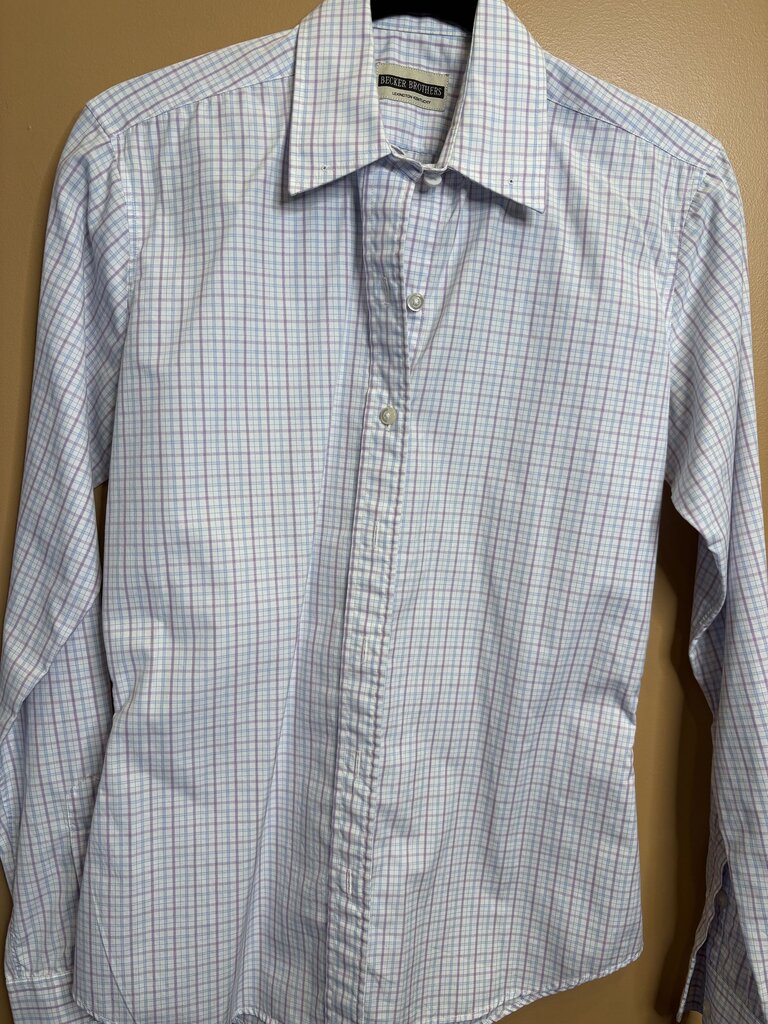 WHITE SHIRT WITH BLUE AND PURPLE PLAID BECKER BROTHERS