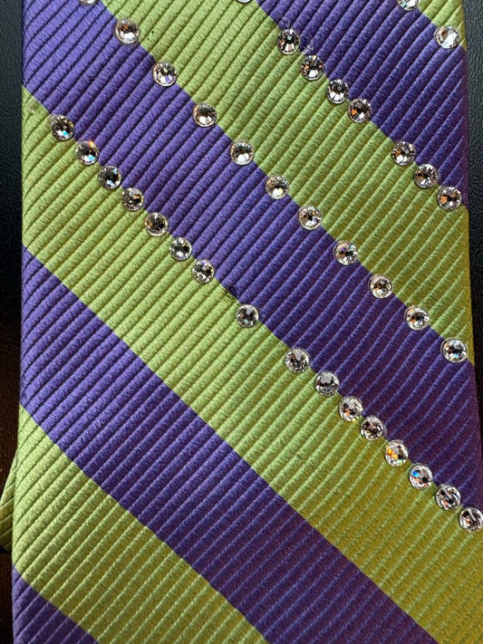 PURPLE AND GREEN STRIPE TIE WITH BLING