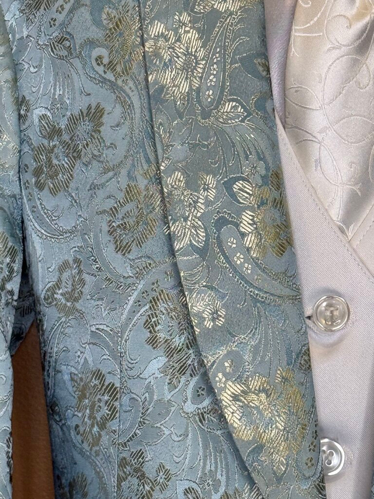 LIGHT BLUE AND GOLD PAISLEY BETTY BERDINE DAY COAT