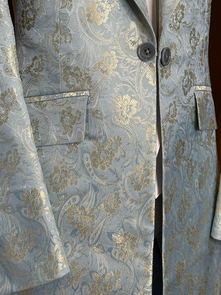 LIGHT BLUE AND GOLD PAISLEY BETTY BERDINE DAY COAT