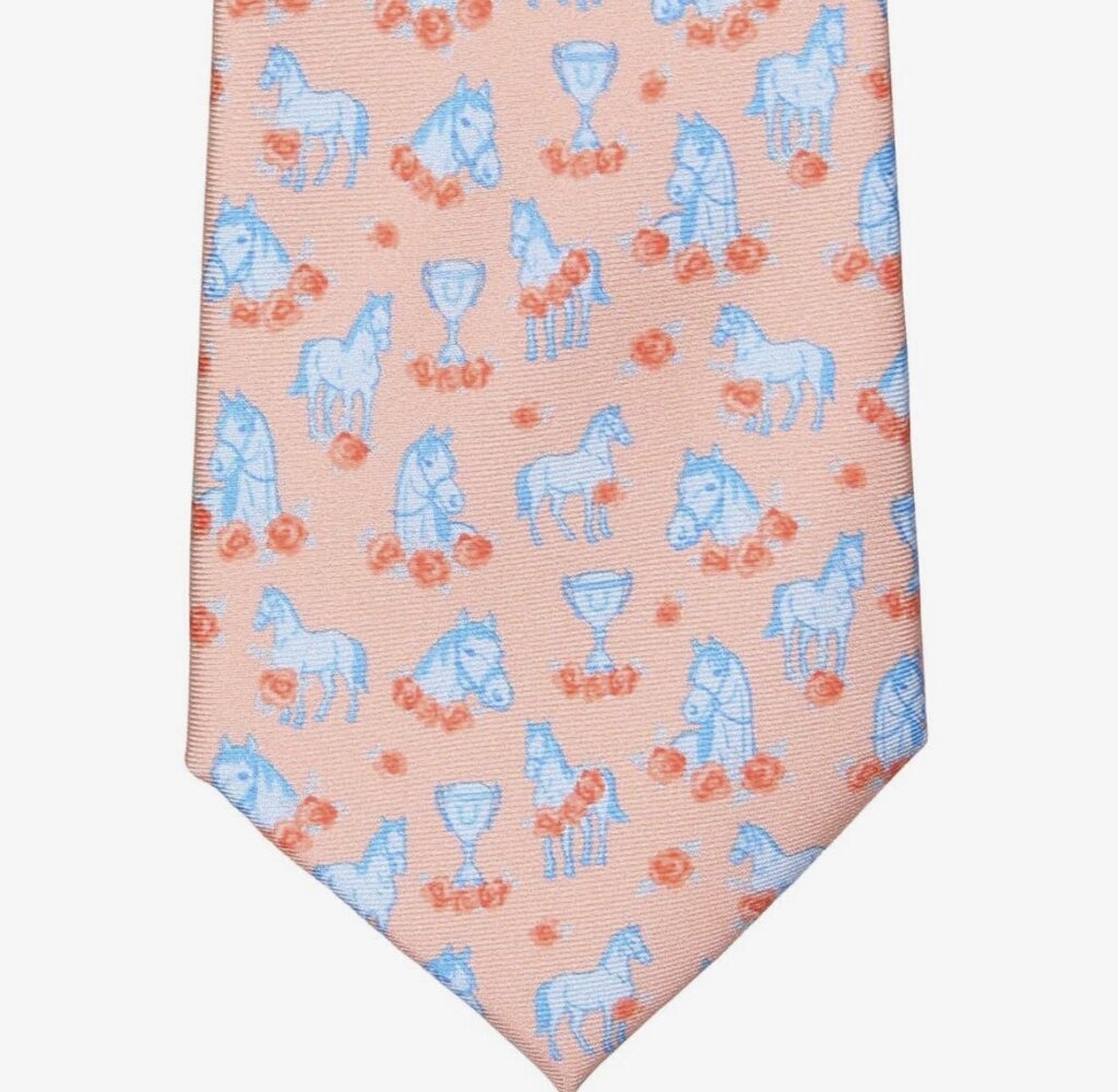PEACH AND BLUE HORSE TIE