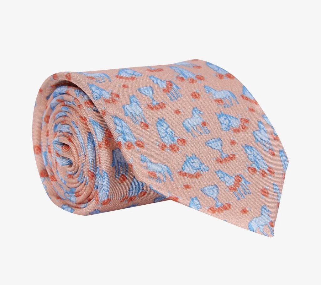 PEACH AND BLUE HORSE TIE