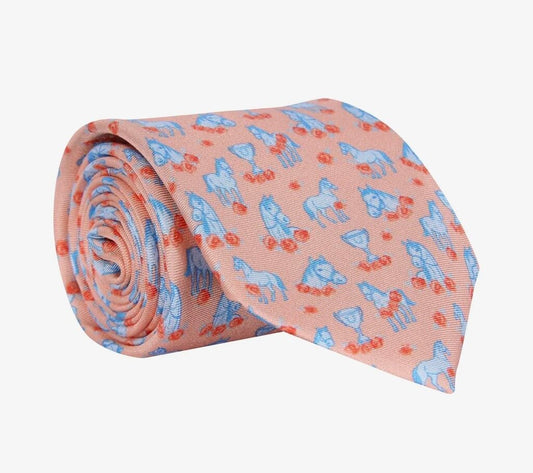PEACH AND BLUE HORSE TIE