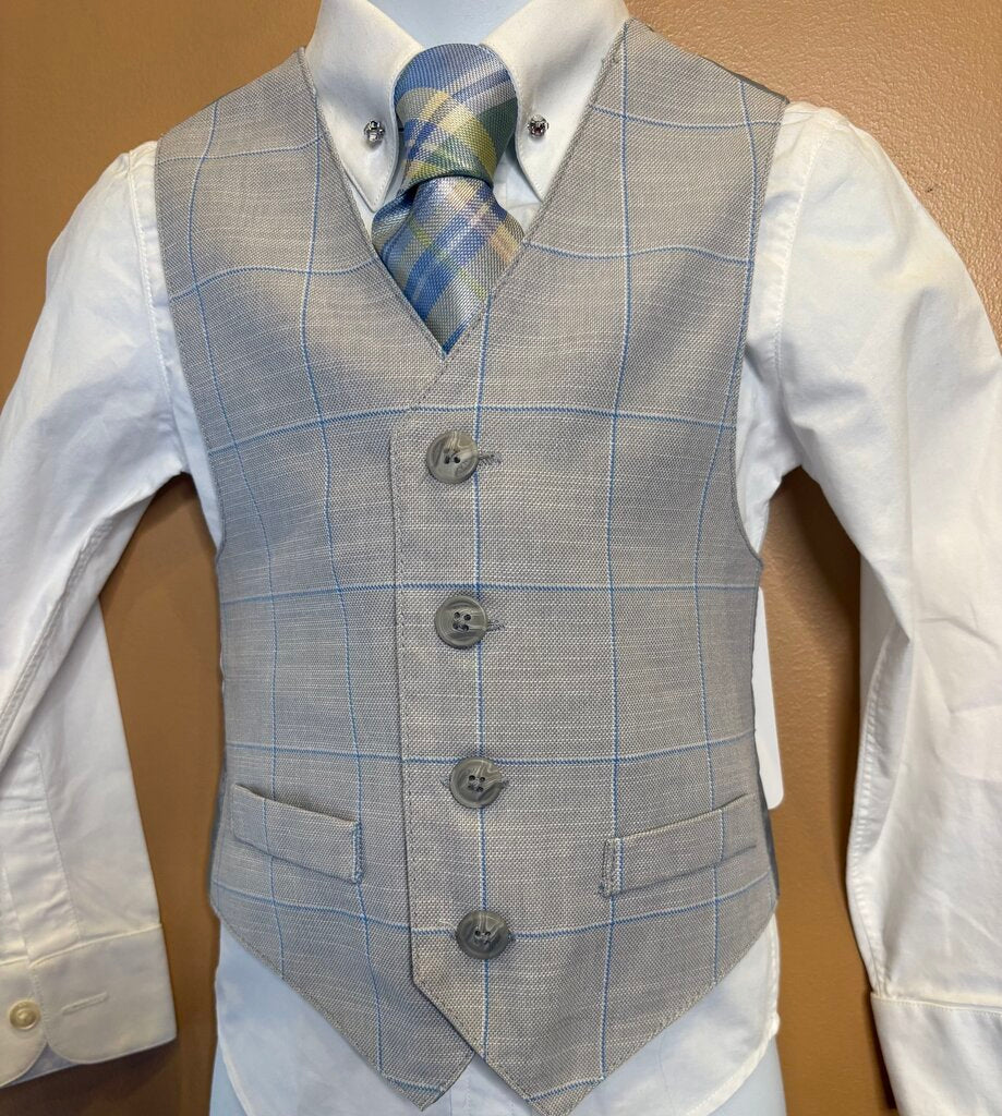 GRAY WITH BLUE WINDOWPANE VEST