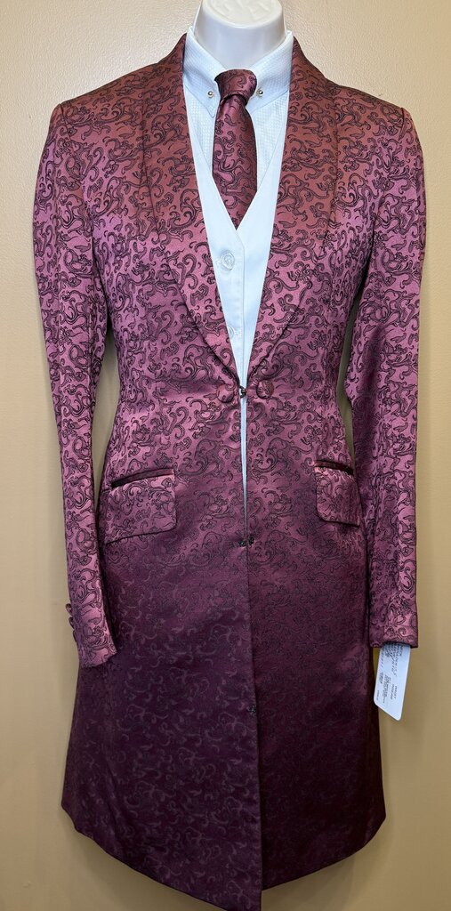 WINE BROCADE MARSHA DEARRIAGA DAY COAT WITH MATCHING TIE