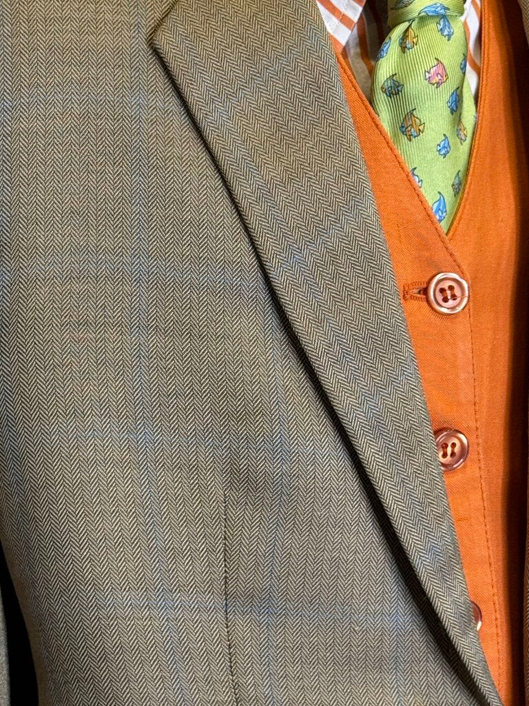 CAMEL WITH BLUE WINDOWPANE BBROS DAY SUIT