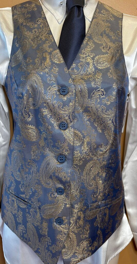 BRAND NEW BLUE WITH GOLD PAISLEY BETTY BERDINE VEST