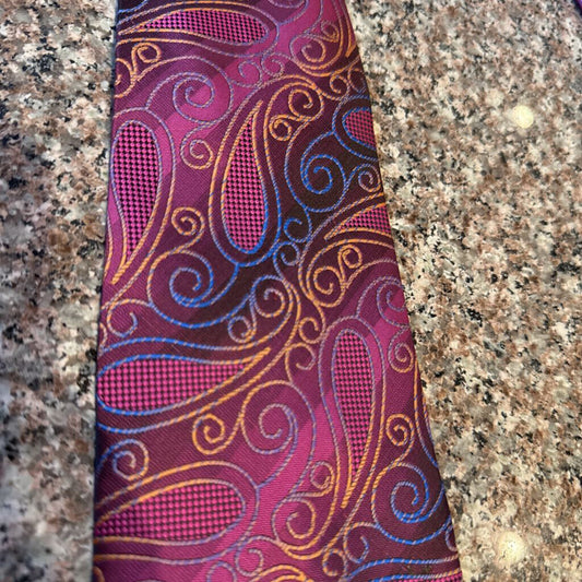 PINK, YELLOW AND BLUE PAISLEY TIE