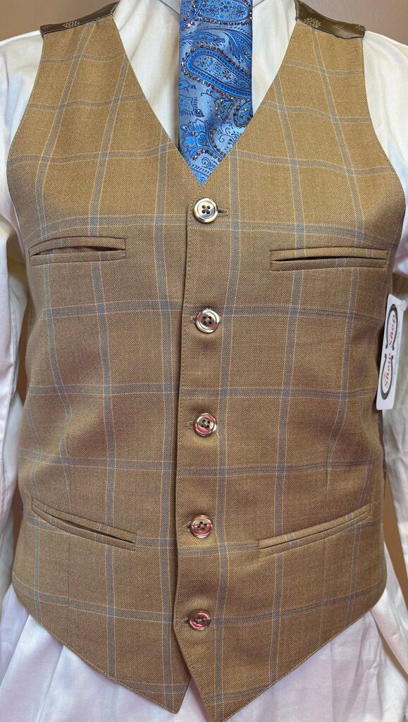 TAN WITH BLUE WINDOWPANE CM VEST