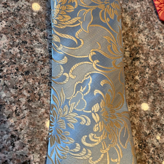 BLUE WITH GOLD FLOWERS TIE