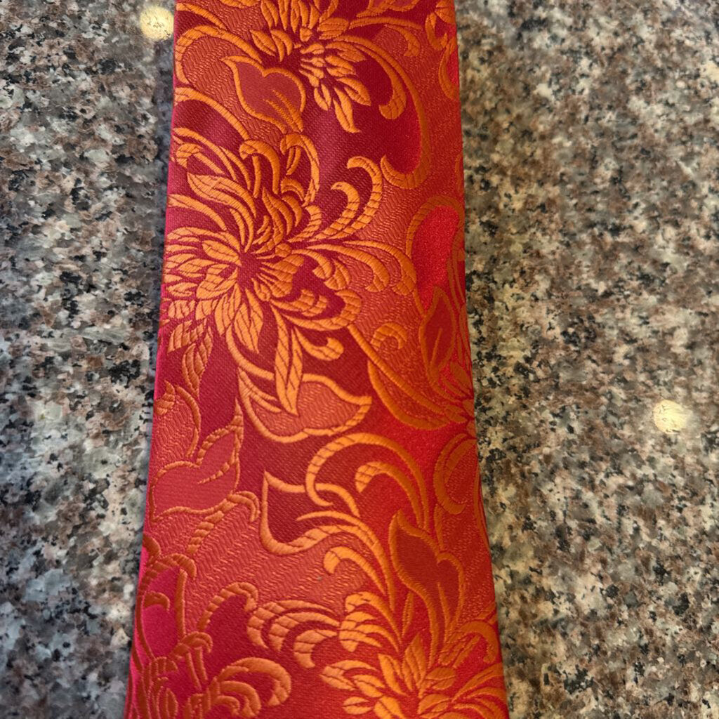 RED WITH ORANGE FLOWERS TIE