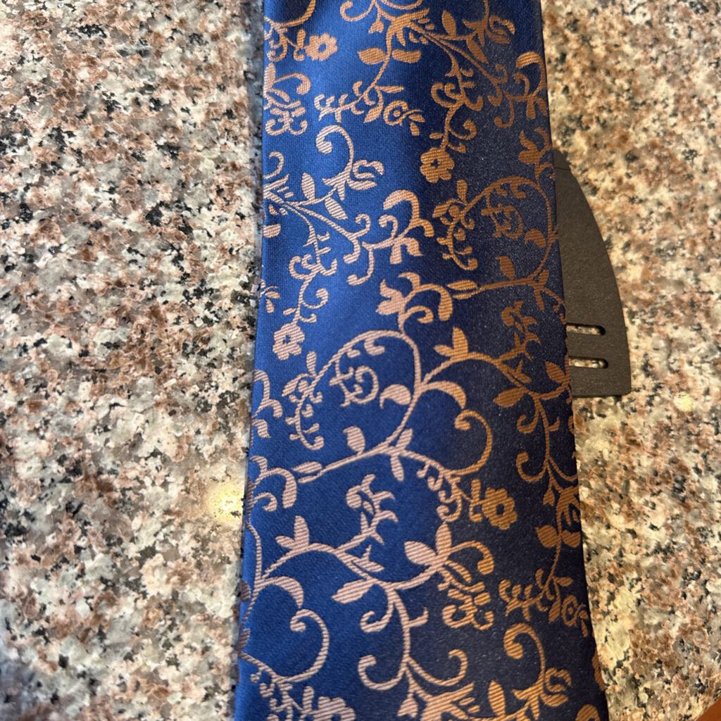 NAVY WITH GOLD FLOWERS TIE