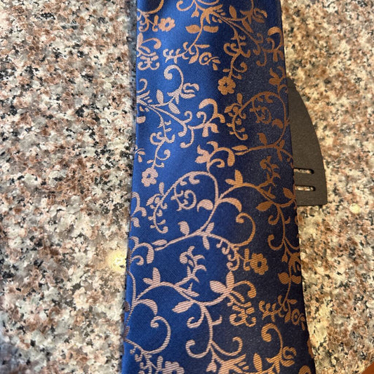 NAVY WITH GOLD FLOWERS TIE