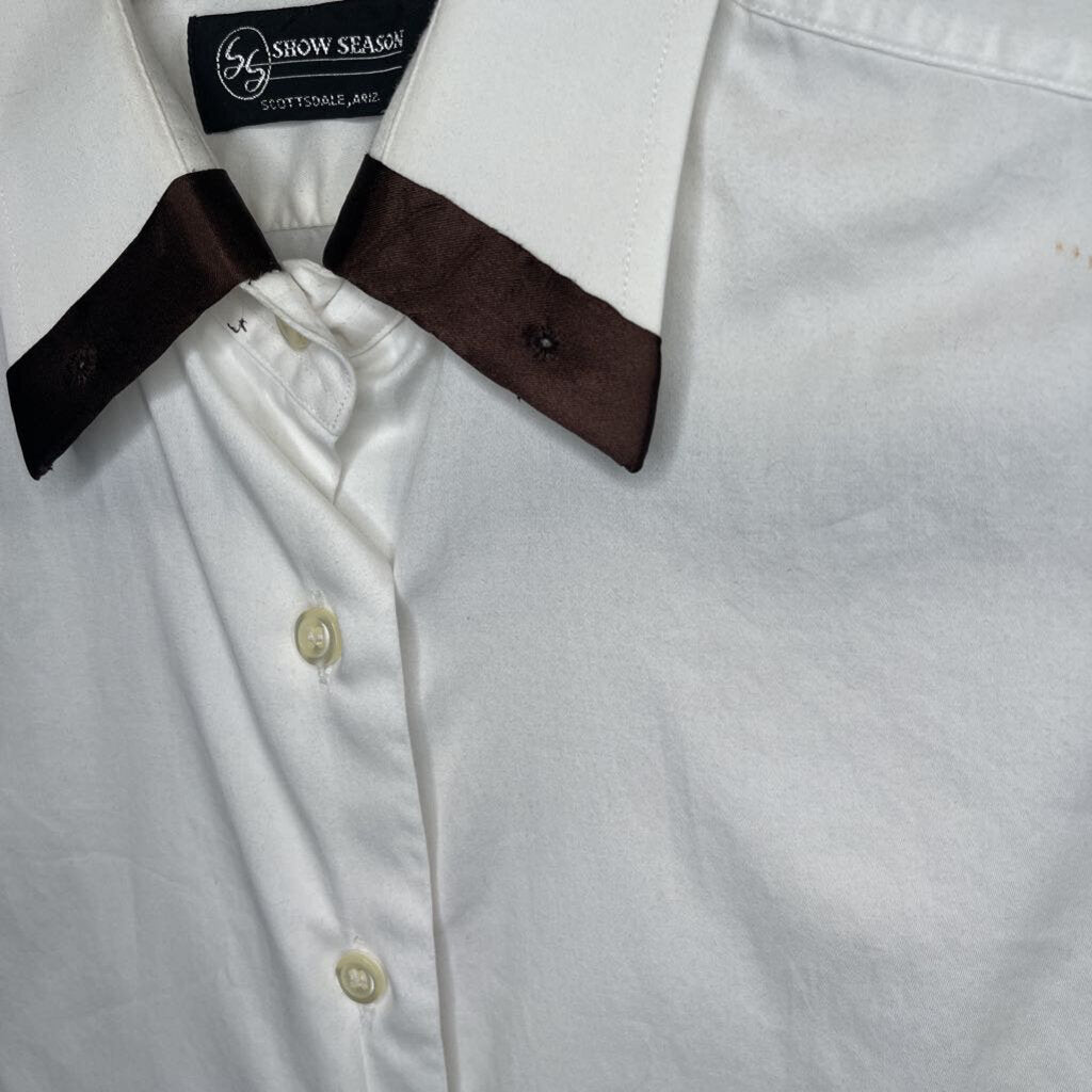 SHIRT WHITE WITH BROWN SATIN ON COLLAR SHOW SEASONS