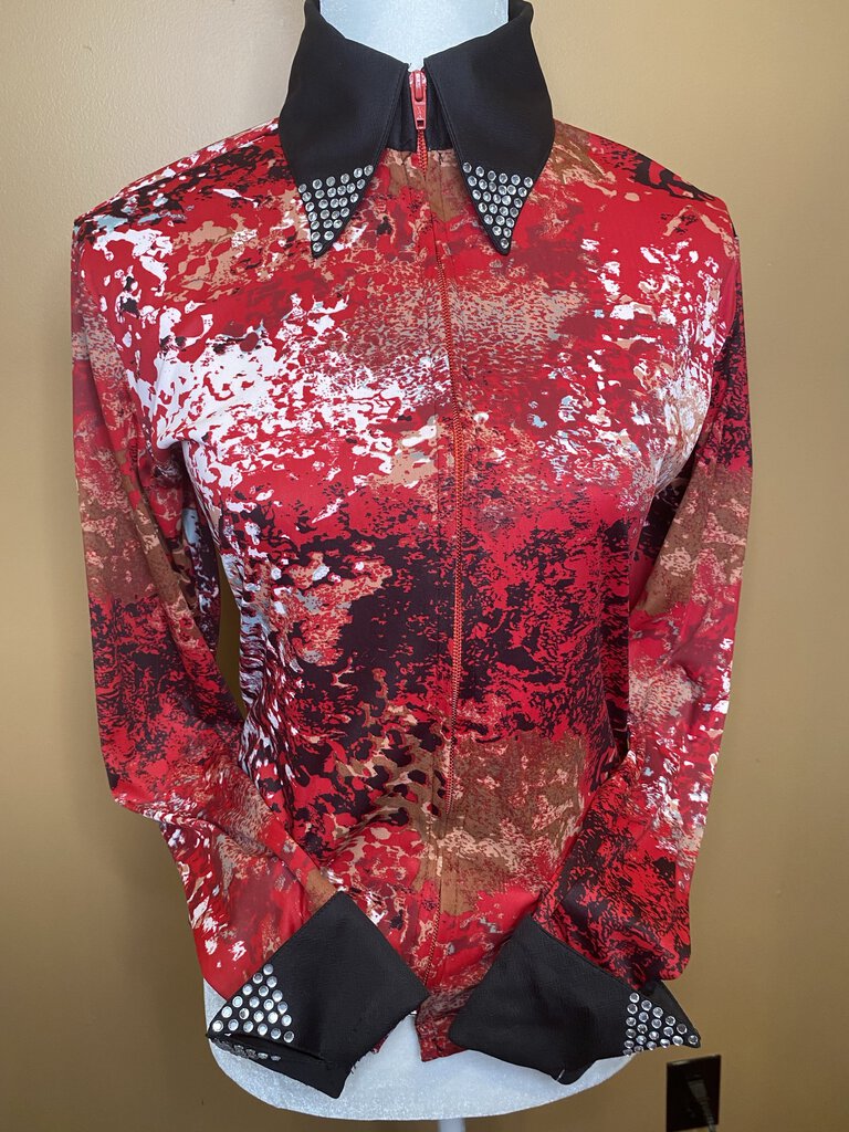 WESTERN SHIRT RED/BLACK PRINT WITH RHINESTONE