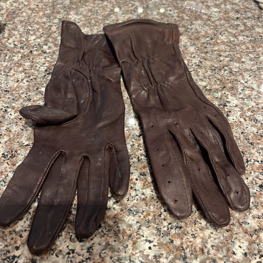 GLOVES BROWN LONG LEATHER SMALL