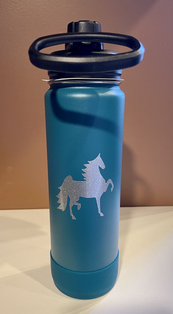 WATER BOTTLE 40OZ. BLACK WITH SILVER GLITTER HORSE