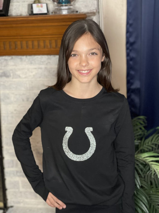 LONG-SLEEVE GLITTER HORSESHOE T-SHIRT