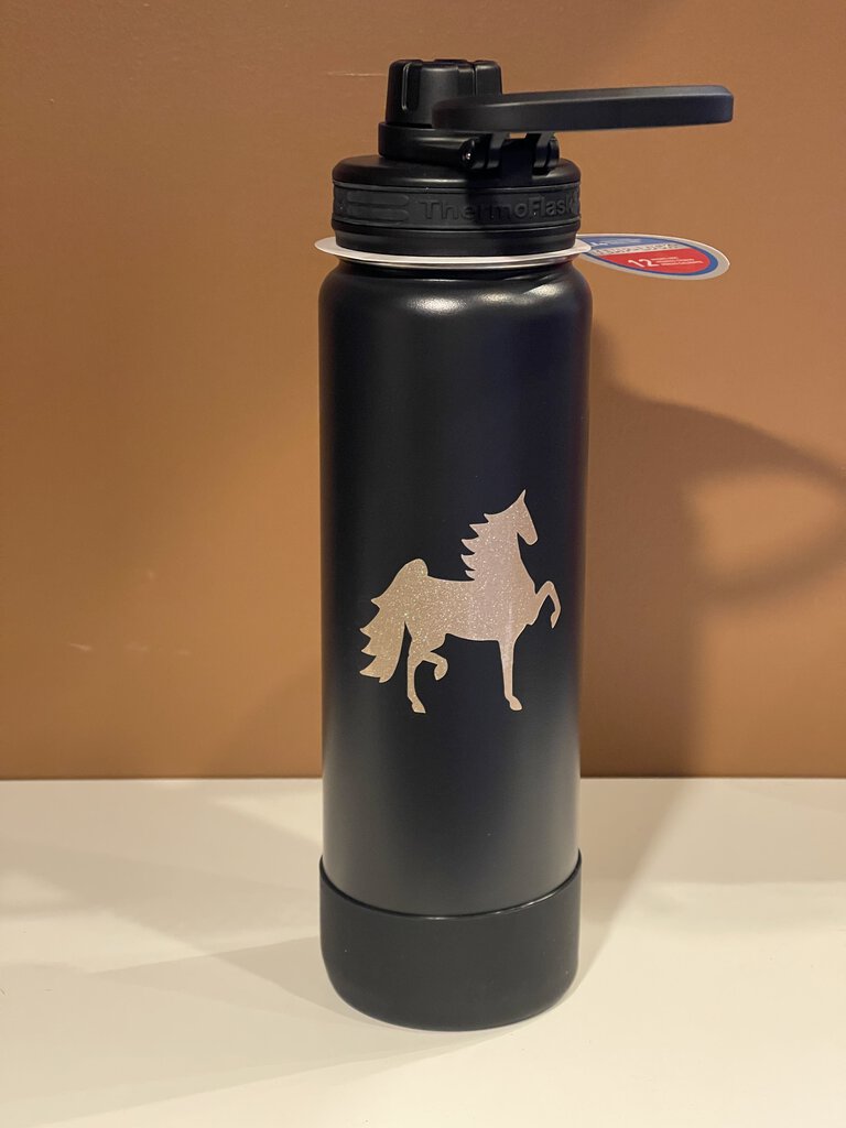 WATER BOTTLE 40OZ. BLACK WITH SILVER GLITTER HORSE