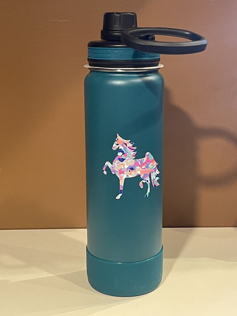 WATER BOTTLE 40OZ. BLACK WITH SILVER GLITTER HORSE