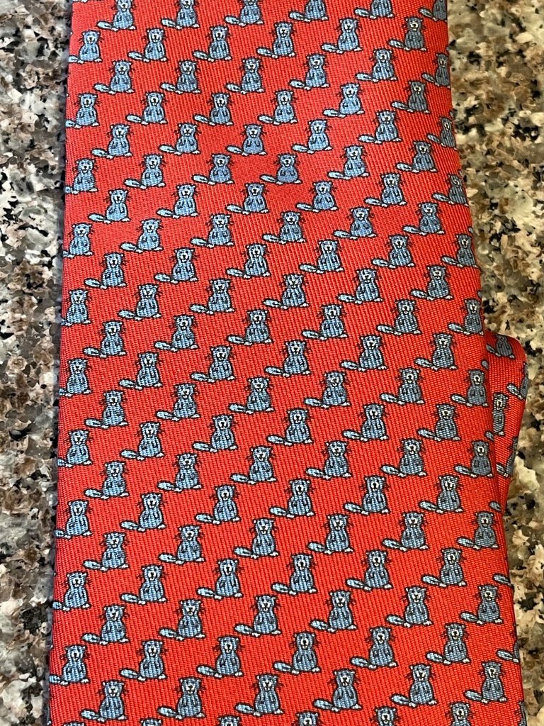 HERMES RED WITH GRAY MICE TIE