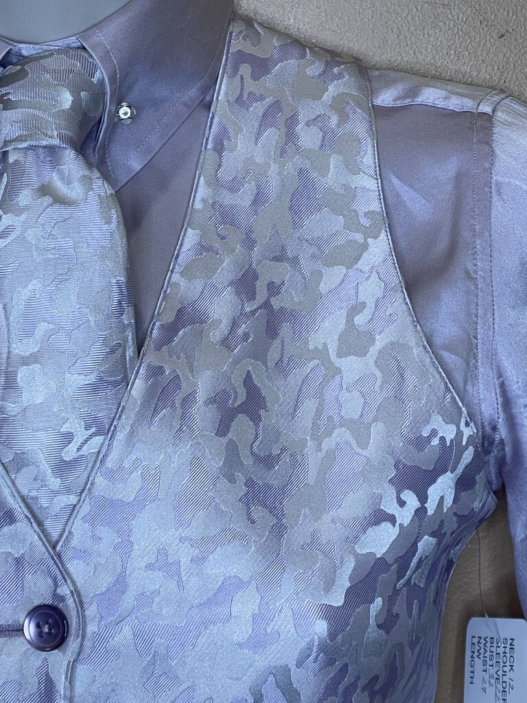 DEREGNAUCOURT PURPLE CAMO SILK VEST/SHIRT/TIE COMBO