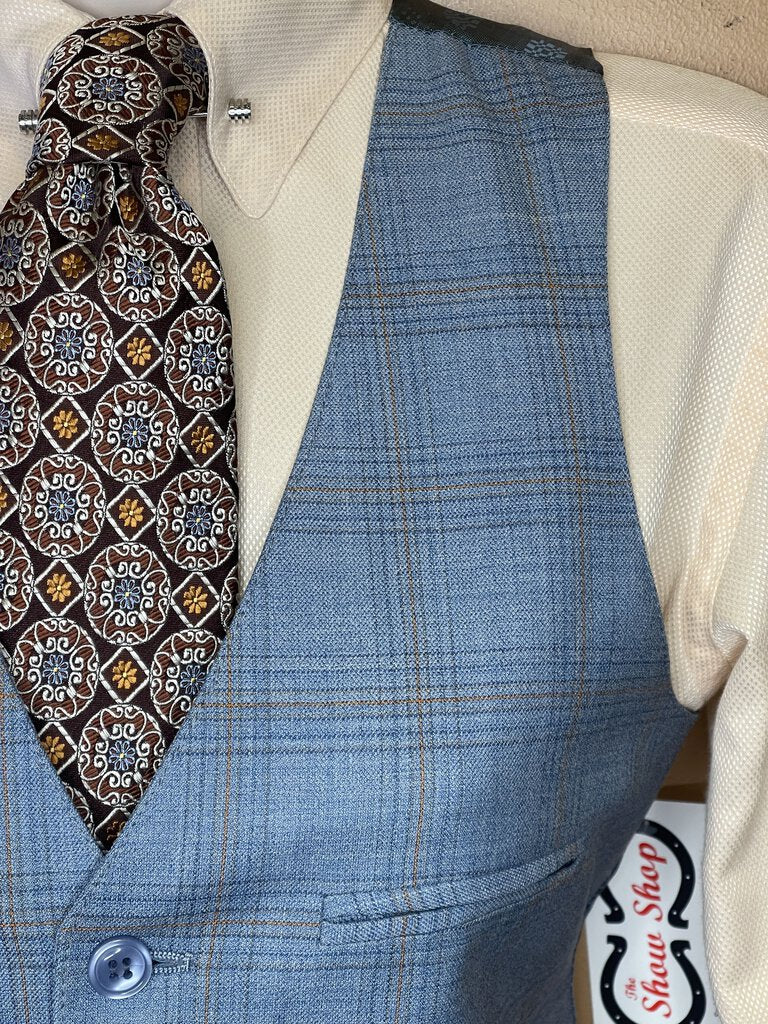 MEN'S VEST BLUE WITH ORANGE WINDOWPANE BECKER BROTHERS